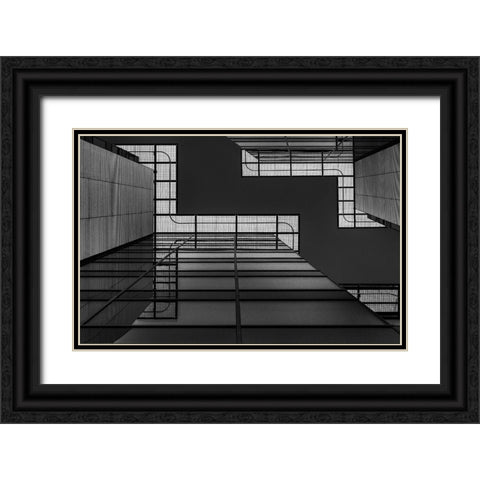 Meeting Of Grids Black Ornate Wood Framed Art Print with Double Matting by Van Den, Jef