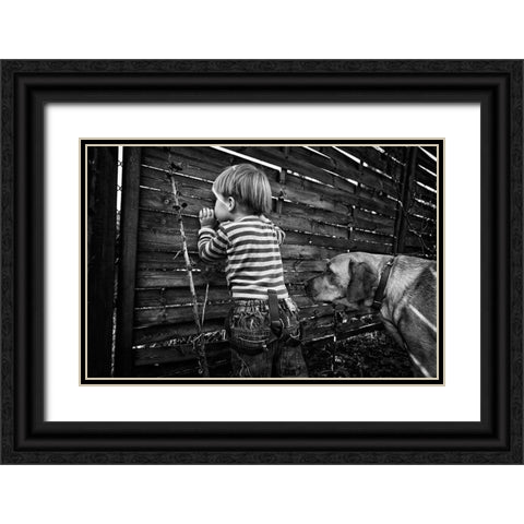 The World From Behind The Fence Black Ornate Wood Framed Art Print with Double Matting by Strzelecka, Monika