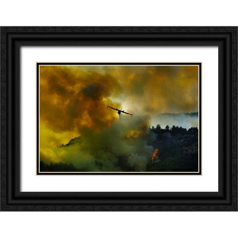 Canadair Aircraft In Action - Fighting For The Salvation Of The Forest. Black Ornate Wood Framed Art Print with Double Matting by Grambone, Antonio