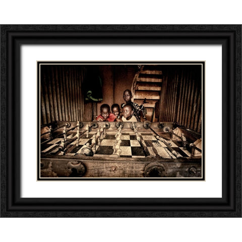 Futbolin Black Ornate Wood Framed Art Print with Double Matting by Vilches, Manuel