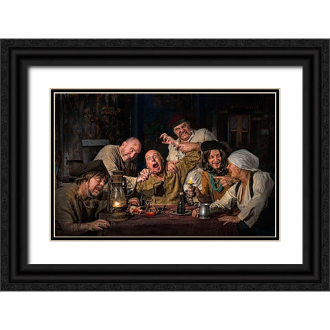The Dentist - Homage To Caravaggio Black Ornate Wood Framed Art Print with Double Matting by Galon Ma, Derek