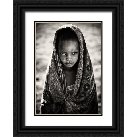 Face Of Africa Black Ornate Wood Framed Art Print with Double Matting by Jovic, Goran