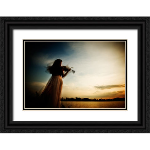 Sweet Violin Black Ornate Wood Framed Art Print with Double Matting by Vidis, Sorin