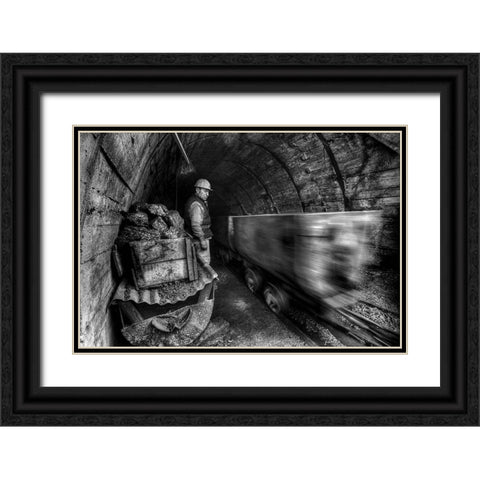 Coal Mine Black Ornate Wood Framed Art Print with Double Matting by Basa, Emine