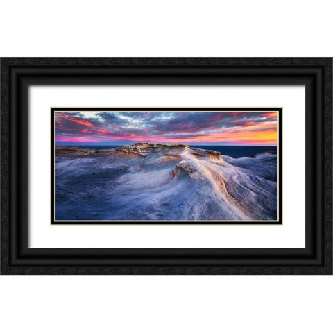 Waves Black Ornate Wood Framed Art Print with Double Matting by Zhang, Joshua
