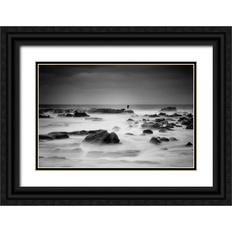 White Silence Black Ornate Wood Framed Art Print with Double Matting by Shibata, Sho