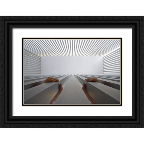 Out! Black Ornate Wood Framed Art Print with Double Matting by P Neto, Filipe