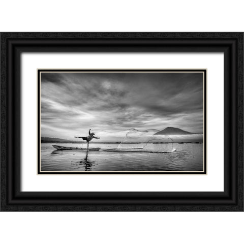 Man Behind The Nets Black Ornate Wood Framed Art Print with Double Matting by Siswandhono, Arief