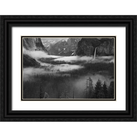 Fog Floating In Yosemite Valley Black Ornate Wood Framed Art Print with Double Matting by Zeng, Hong