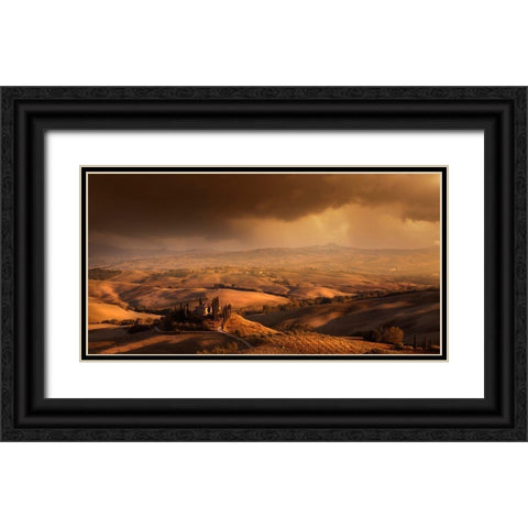 Val DA#039;Orcia Black Ornate Wood Framed Art Print with Double Matting by Schumacher, Nicolas