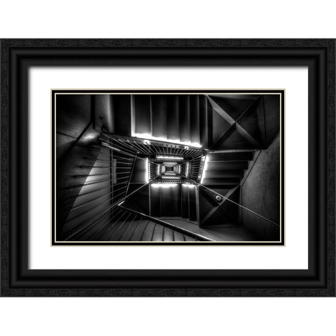 X-Spiral Black Ornate Wood Framed Art Print with Double Matting by Hara, Tomoshi