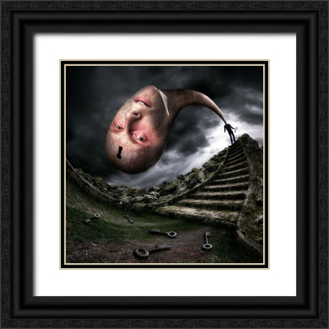 Headache Black Ornate Wood Framed Art Print with Double Matting by Kiciak, Christophe