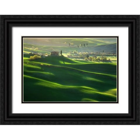 Green Waves... Black Ornate Wood Framed Art Print with Double Matting by Browko, Krzysztof