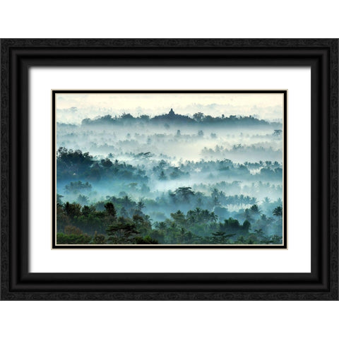 Misty Borobudur Black Ornate Wood Framed Art Print with Double Matting by Ramdani