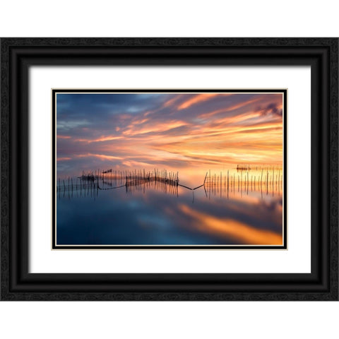 Fishnets Black Ornate Wood Framed Art Print with Double Matting by Beut, Jose