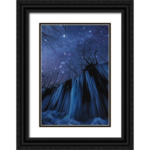 Freezing Cold Night Black Ornate Wood Framed Art Print with Double Matting by Takanobu, Kano