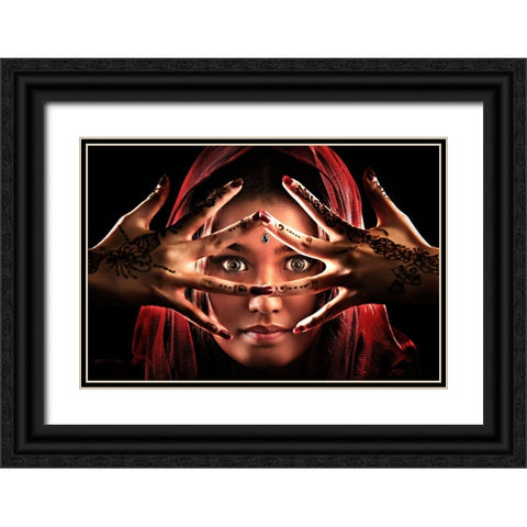 Face Of India Black Ornate Wood Framed Art Print with Double Matting by Lee, Ivan