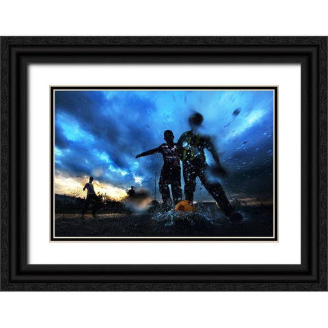 Water And Football Black Ornate Wood Framed Art Print with Double Matting by Kuzeyemir