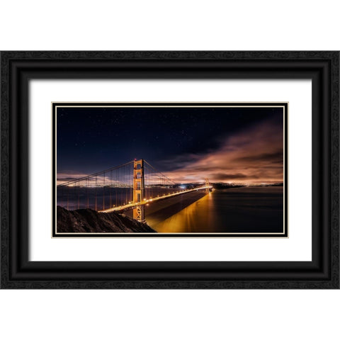 Golden Gate To Stars Black Ornate Wood Framed Art Print with Double Matting by De La, Javier