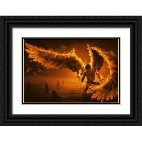 Fiery Black Ornate Wood Framed Art Print with Double Matting by Kiciak, Christophe
