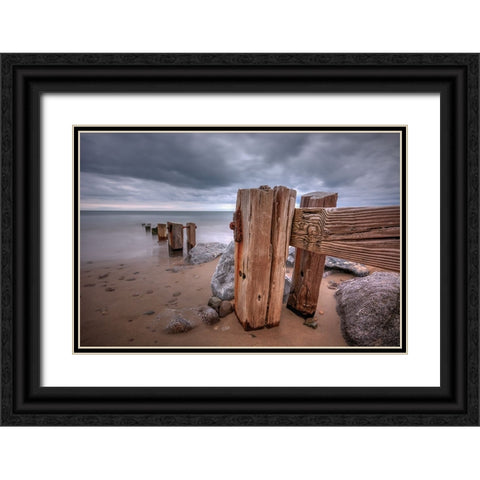 Weathered Wood In Colour Black Ornate Wood Framed Art Print with Double Matting by Holmes, John