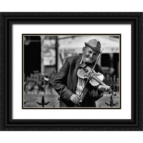 A Street Musician Black Ornate Wood Framed Art Print with Double Matting by Vodnansky, Zdenek