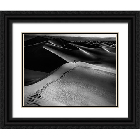 One Set Of Footprints Black Ornate Wood Framed Art Print with Double Matting by Chenglu, Simon