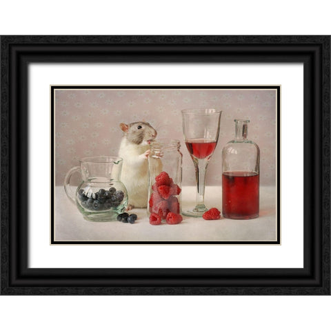 Snoozy With Fruit Black Ornate Wood Framed Art Print with Double Matting by Van Deelen, Ellen