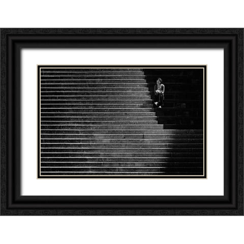 In Thoughts Black Ornate Wood Framed Art Print with Double Matting by Van Son, Greetje