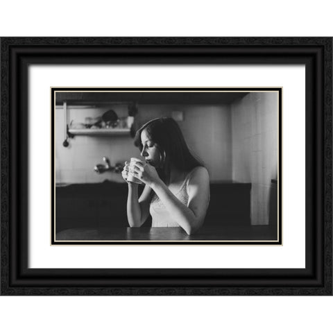Morning Coffee Black Ornate Wood Framed Art Print with Double Matting by Aharon, Rubi