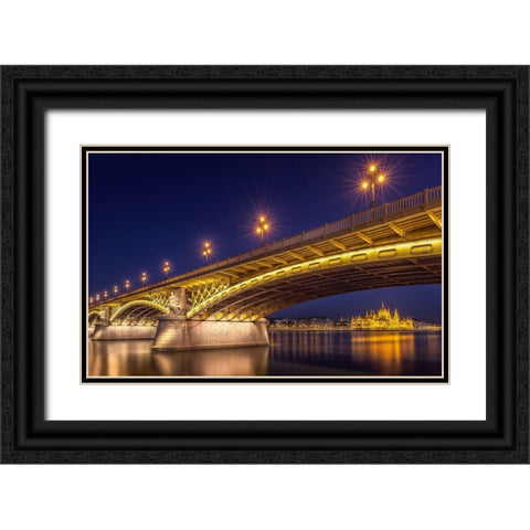 A View Of Budapest Black Ornate Wood Framed Art Print with Double Matting by D Morkeberg, Thomas