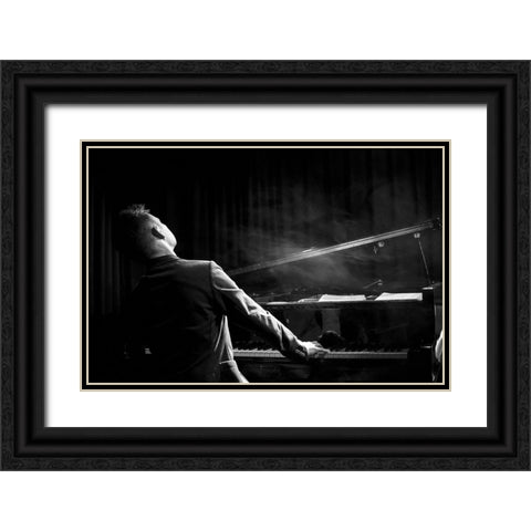 Pianist Black Ornate Wood Framed Art Print with Double Matting by P., Laura