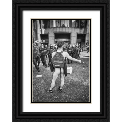 London Riot 03 Black Ornate Wood Framed Art Print with Double Matting by Santos, Carlos Grury