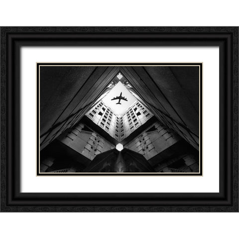 Plane City Black Ornate Wood Framed Art Print with Double Matting by Christophe, Correy