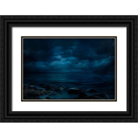 Moonlight Over Distant Shores Black Ornate Wood Framed Art Print with Double Matting by Marthinussen, Willy