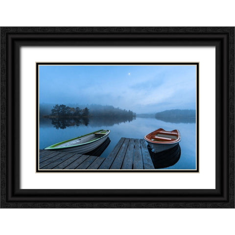 Dawn At The Lake Black Ornate Wood Framed Art Print with Double Matting by Pettersson, Benny