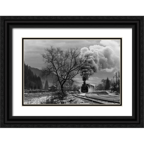 Mocanita Hutulca Black Ornate Wood Framed Art Print with Double Matting by Dorin Lucian, Sveduneac