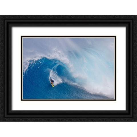 Surfing Jaws Black Ornate Wood Framed Art Print with Double Matting by Stahl, Peter