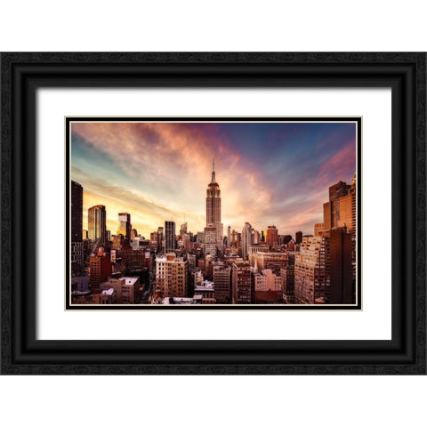 Midtown Sunset Black Ornate Wood Framed Art Print with Double Matting by De La, Javier