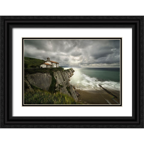 Itzurun Beach And Chapel Of San Telmo Black Ornate Wood Framed Art Print with Double Matting by Osuna, Fran