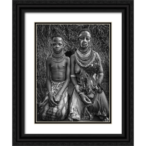 Two Karo Tribe Girls (Omo Valley-Ethiopia) Black Ornate Wood Framed Art Print with Double Matting by Inazio Kuesta, Joxe