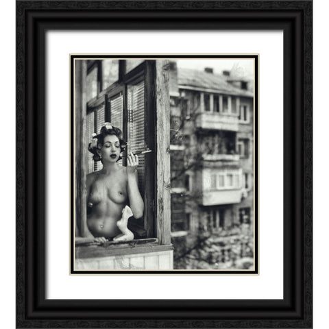 Mademoiselle Black Ornate Wood Framed Art Print with Double Matting by Croizet, Anri