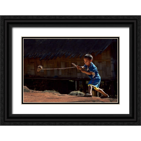 Spin Topper Black Ornate Wood Framed Art Print with Double Matting by Vichaya