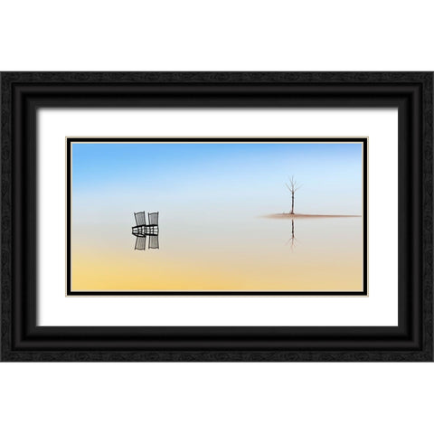 Two Chairs And A Tree Black Ornate Wood Framed Art Print with Double Matting by Luis Duran, Juan