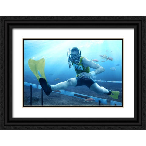 Underwater Hurdling Black Ornate Wood Framed Art Print with Double Matting by Kiciak, Christophe