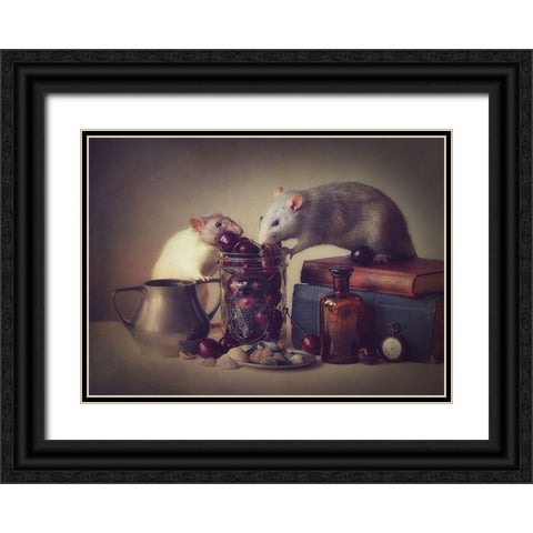 Snoozy And Jimmy Black Ornate Wood Framed Art Print with Double Matting by Van Deelen, Ellen