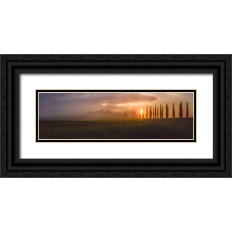 Tuscany Sunrising Black Ornate Wood Framed Art Print with Double Matting by De La, Javier
