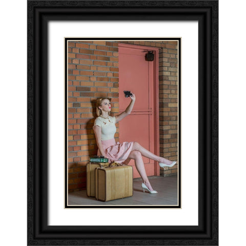 An Old Self Portrait Black Ornate Wood Framed Art Print with Double Matting by Woodforth, Kirsten