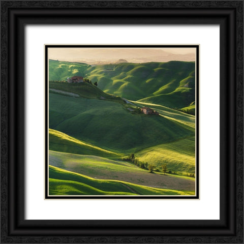 Green Square Black Ornate Wood Framed Art Print with Double Matting by Pawlak, Jarek