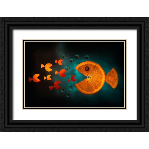 Orange Fish Black Ornate Wood Framed Art Print with Double Matting by Ianeva, Aida